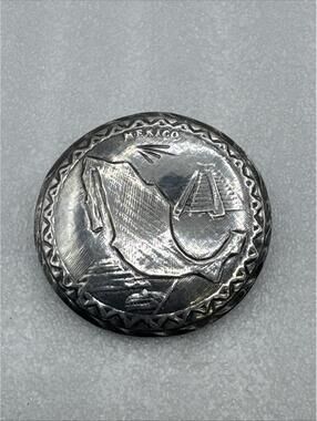 925 Sterling Silver Vintage Mexico Signed Round 1.25” Pin MC-13 Chichen Itza